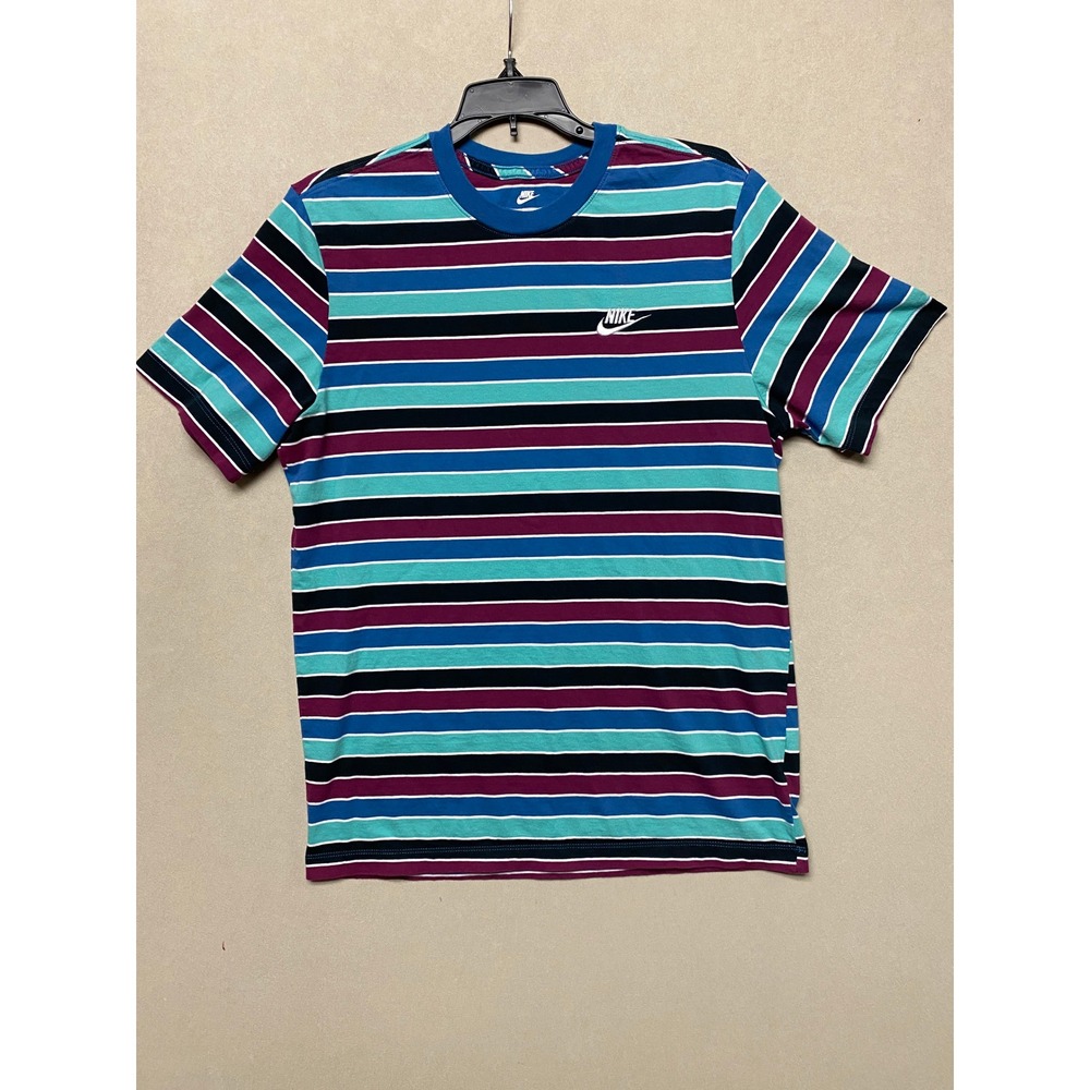 Nike Mens Striped Short Sleeve T-Shirt Blue Teal Burgundy Multi SZ M